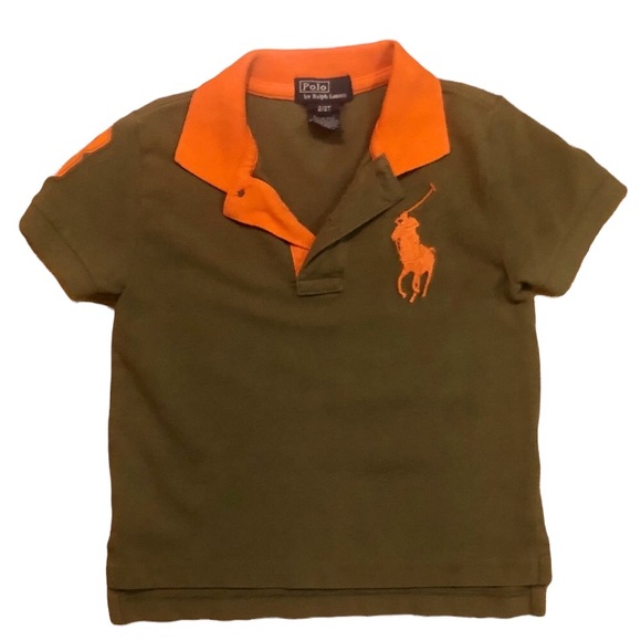Polo by Ralph Lauren Olive green & orange polo, 2T - Picture 6 of 6